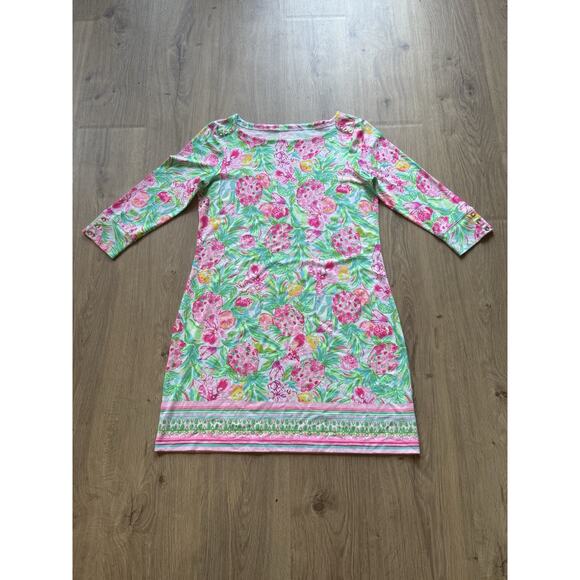 Lilly Pulitzer UPF 50+ Sophie Boat Neck 3/4 Sleeve Tropical Dress Sz L 002176 - Picture 1 of 9